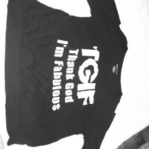 A long sleeve black shirt with white lettering